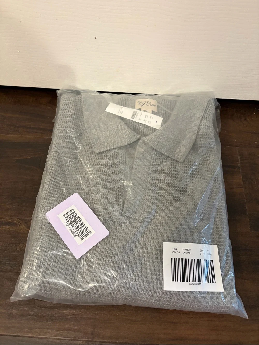 J.Crew Men’s XXL Cotton Waffle Knit Johnny Collar Sweater Polo New